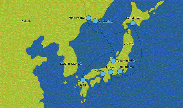 Схема маршрута Japan Trans Siberian Line (JTSL)